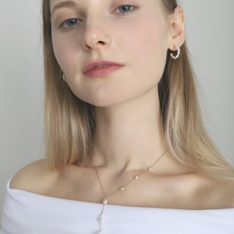 ozel Silver925 Dew Drop Natural Water Pearl Station Y Drop Necklace PS155N