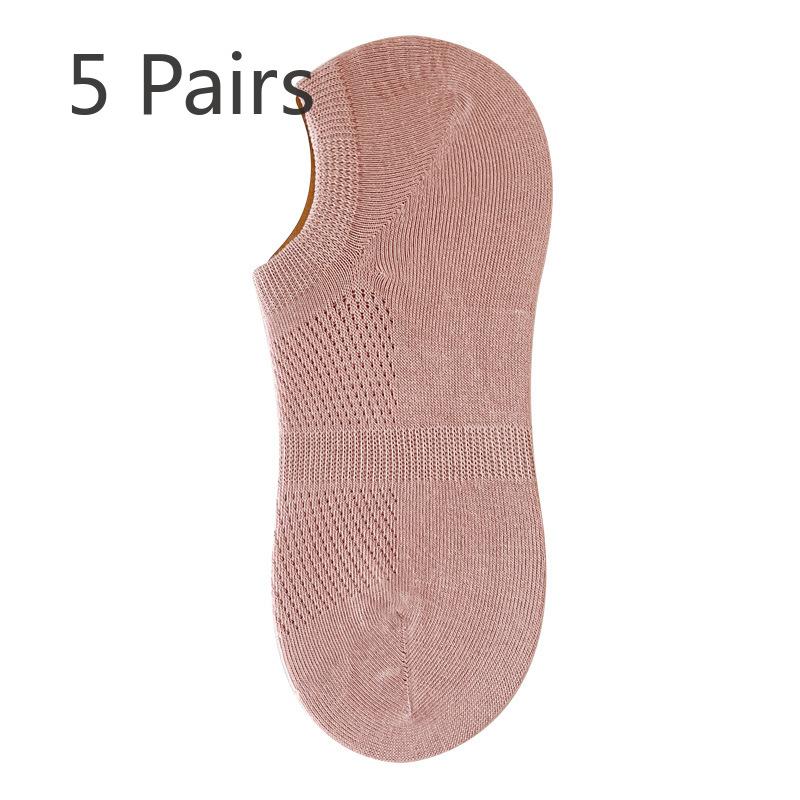 5 Pairs of Women's Summer Breathable Thin Cotton Shallow Mouth Invisible Off with 7A Antibacterial and Deodorant Boneless Socks