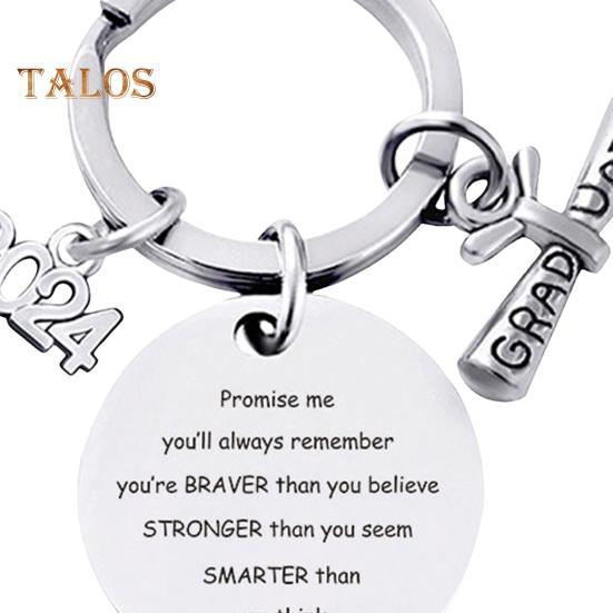 2024 Graduation Keychain Inspirational High School College Graduates Stainless Steel Engraved Love Mum Graduation Season Keychain Pendant