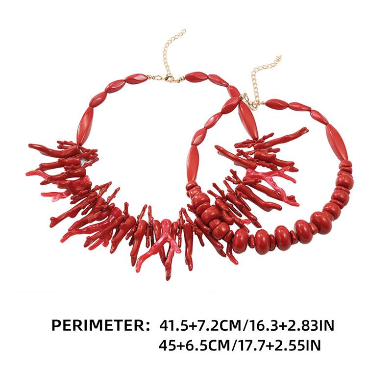 2Pcs Vintage Exaggerated Red Coral Necklace For Women Girls Boho Style Statement Retro Necklaces Fine Jewelry Gifts