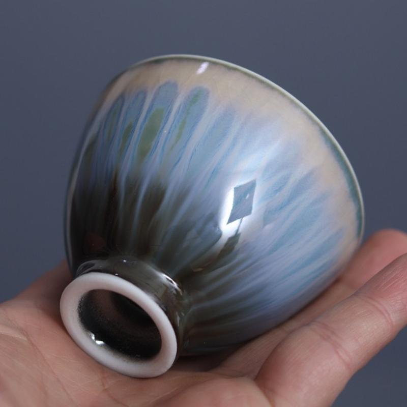 Handmade Ceramic Tea Cup Peacock Blue Glaze Color Changing Gongfu Set Chinese Style Zen Home Brewing Gift