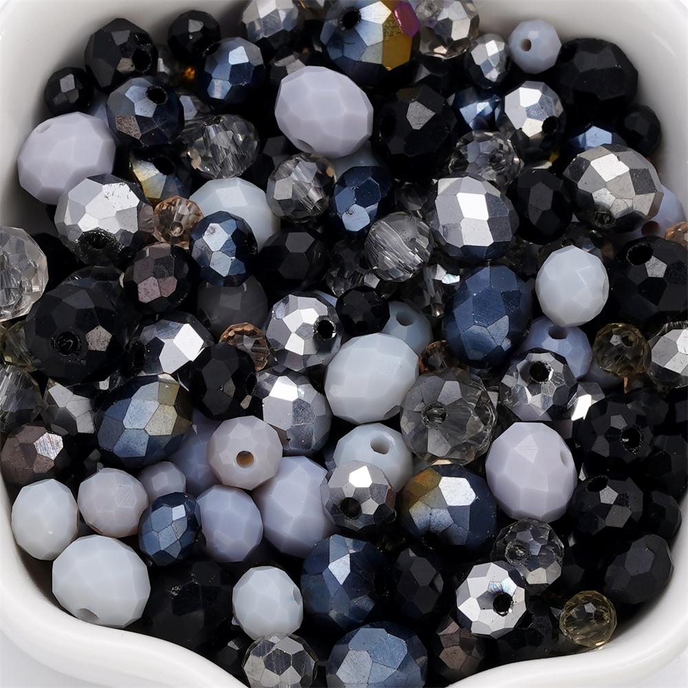 300pcs 4-8mm Mixed Glass Round Faceted Beads Spacer Loose Bead for Bracelet Necklace Phone Chain DIY Jewelry Making Accessories