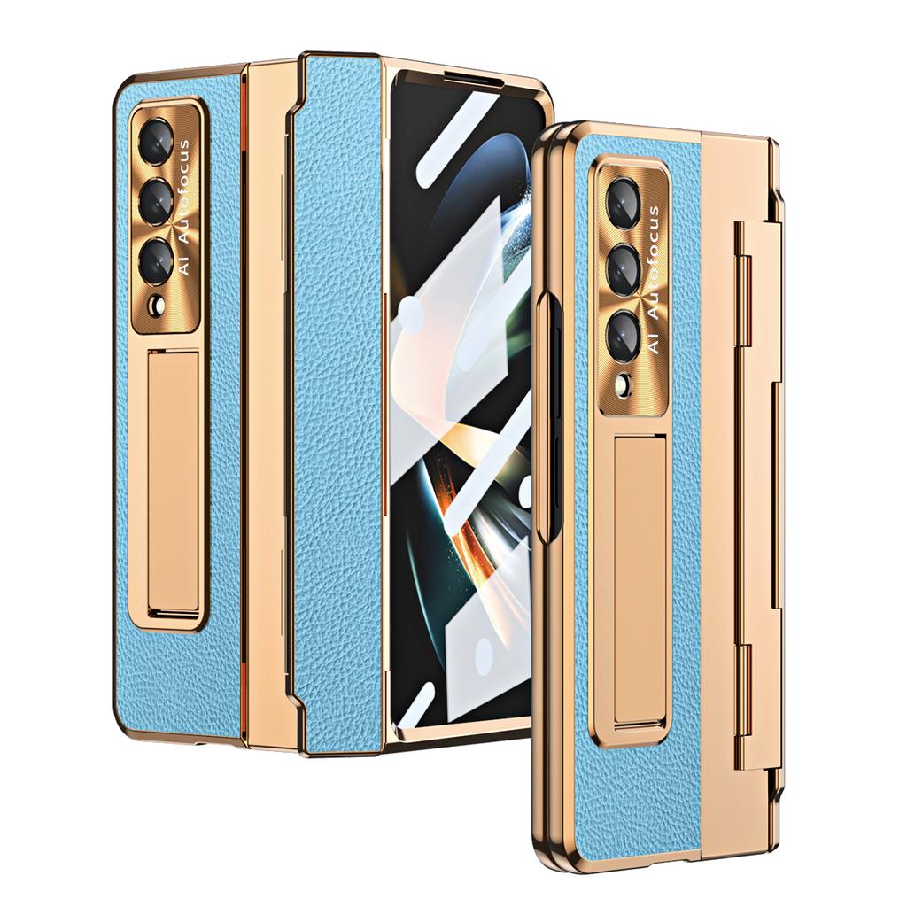 Protinárazové přední skleněné ochranné fólie z kůže pro Samsung Galaxy Z Fold4 5G Fold 4 Fold3 Fold 3 Zfold3 s stojánkem a plným krytem