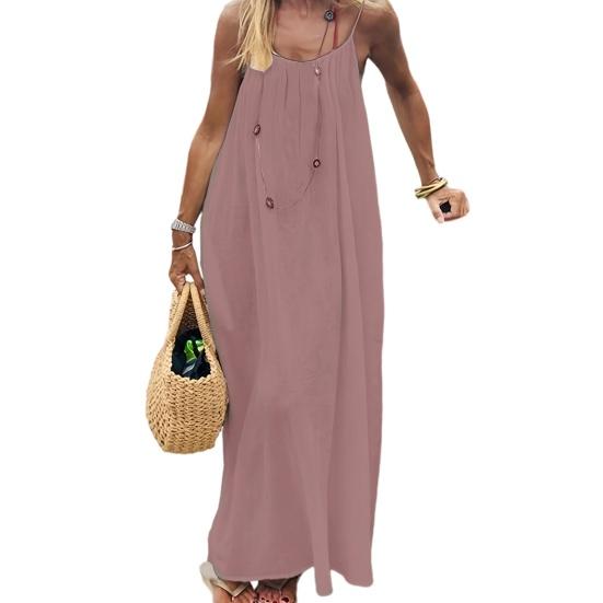 Summer Backless Cami Dress for Women Flowy Beach Vacation Maxi Sundress Spaghetti Strap Loose Lounge Dress