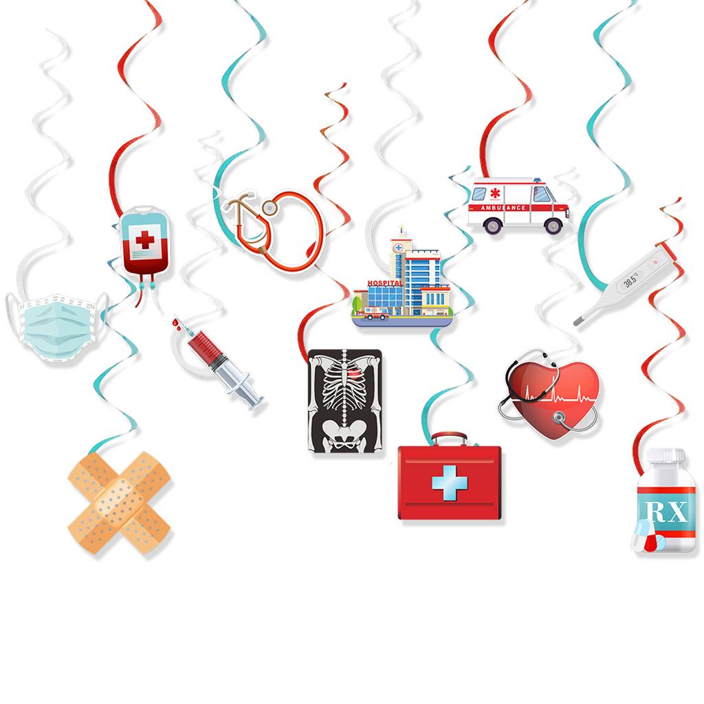 12-Piece Medical Day Graduate Party Decoration Spiral Pendant Graduation Party Swirl Pendant