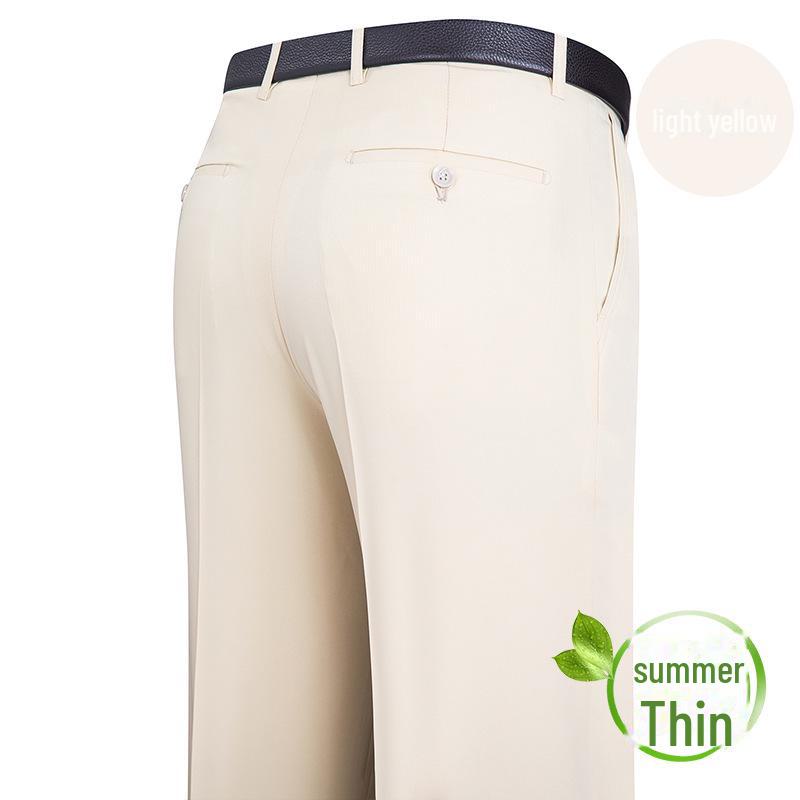 Men's Summer Mulberry Silk High-Waist Loose White Trousers