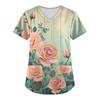 Plus Size Printed Scrub Working Uniform Tops For Women's V-Neck Christmas Print Short Sleeve Fun T-Shirts Workwear Tee With Pockets