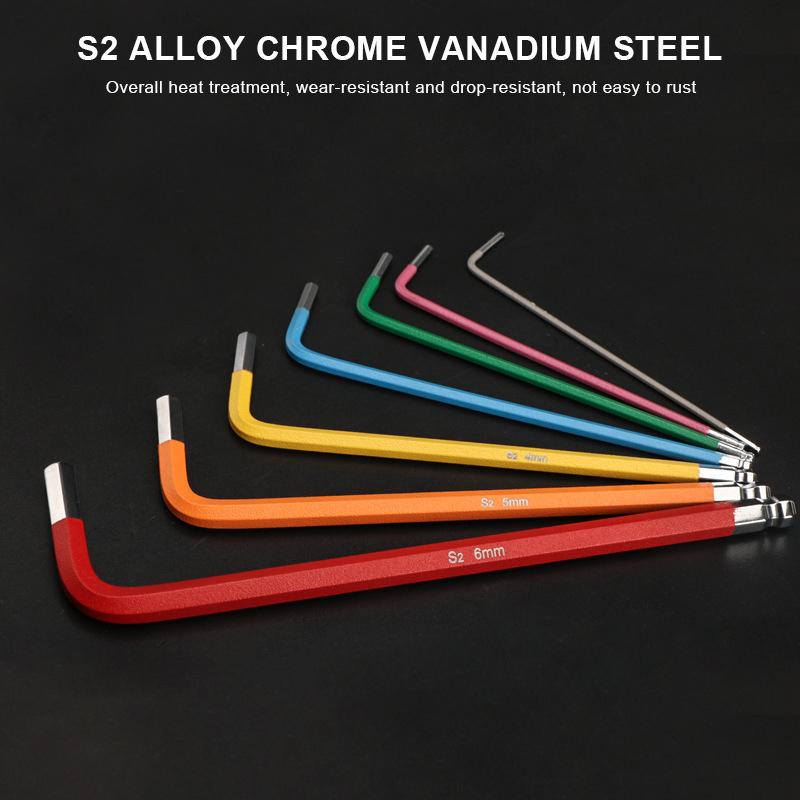 7 pièces/ensemble Clé Allen hexagonale à extrémité sphérique à code couleur Manchon Outils à main Pour Accessoires Voiture Vélo
