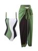 2026 European American Slim-Fit Strappy One-Piece Swimsuit with Mesh Skirt 2-Piece Set