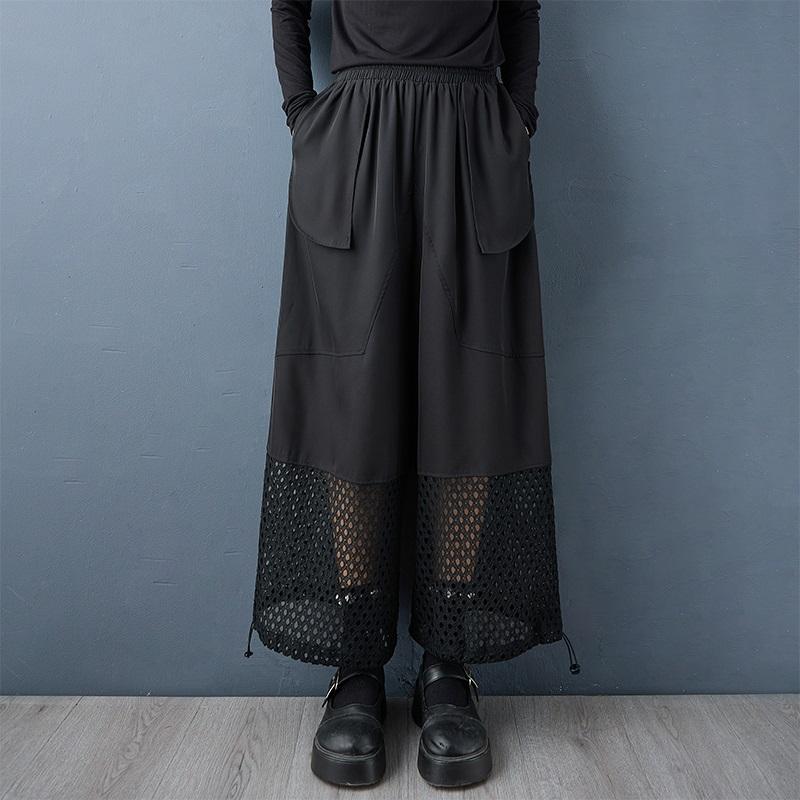 

Черные Большого размера Винтажные Рваные с высокой талией Повседневные Свободные Весенне-летние Осенние Брюки с широкими штанинами Женские Брюки