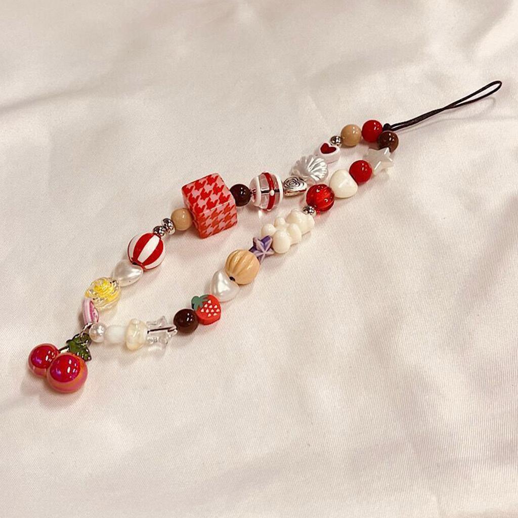 Heart Charm Keyring with Cherry Bear Cherry Bear Beaded Phone Keyring Keychain Pendant Hangings Decoration for Purse