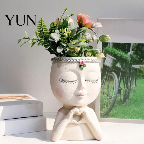 Cute Gardening Gifts for Women Face Planter Pot, Resin Head Vase Succulents Flowers, Decorative Flower Hanging Plant Display Pot Unique Indoor Bedroom