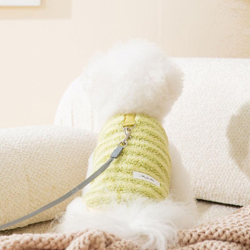 Pet Clothes Fresh Striped Traction Vest Cat Warm Two-legged Flannel Small Dog Puppy Dog Clothing