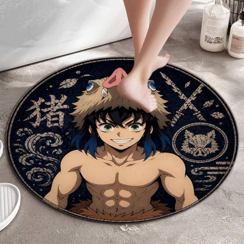 Classic Japanese-style Cartoon Demon Slayer Round Rug, Home Soft Decorative Anti-slip Yoga Mat and Chair Mat, Outdoor Floor Mat Carpet K5