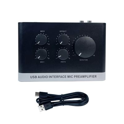 USB Sound Interface 48V Phantom Power Professional Sound Mixer Mic Preamplifier with XLR 14in Jack