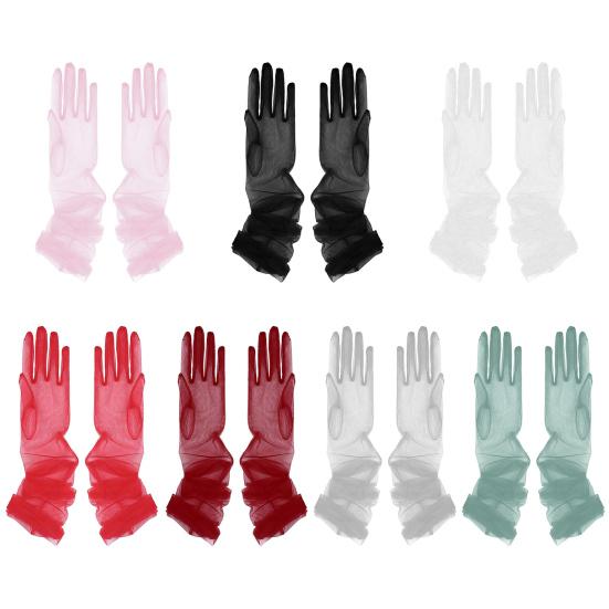 Women Long Sheer Gloves Retro Stretchy Ruched Mesh Tulle Gloves 1920s Dance Gloves for Costume Opera Party Wedding