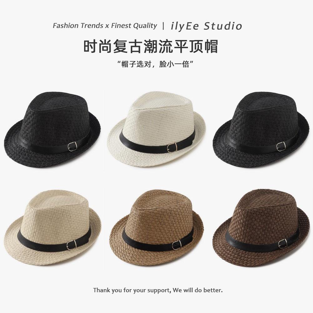 Straw Top Hat Spring Summer Sunscreen Jazz Hat British Versatile Straw Hat Sun Hat Holiday Beach Hat Tide