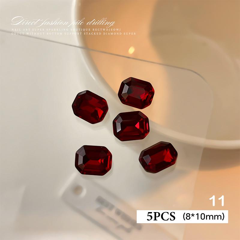 5 Pcs Red Nail Gems Pointed Bottom Rhinestones Multiple Shapes Nail Crystal Diamond Mixed Luxury Glass Rhinestones Charms Decor