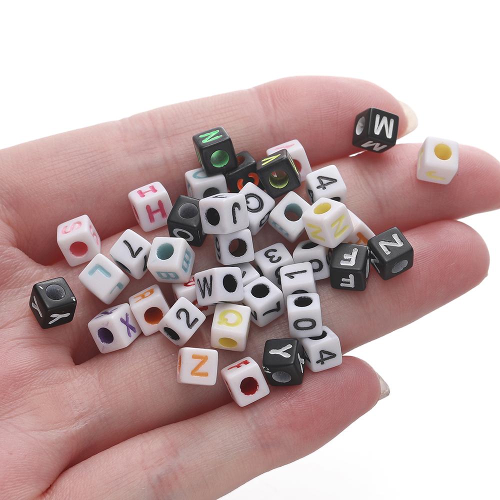 100Pcs/lot 5*5MM Black Gold Color Square Letter Acrylic Beads A-Z Cube Loose Spacer Alphabet Beads For DIY Jewelry Making