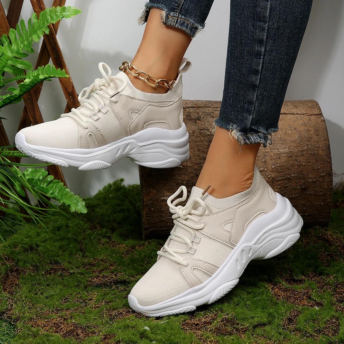 

Fashion Knitting Thick Bottom Sneakers Women Autumn Breathable Wedge Sports Shoes Casual Lace Up Running Shoe Zapatos 35