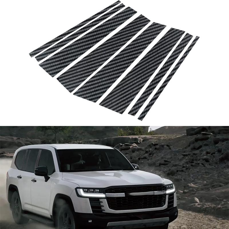 8pcs/set Carbon Fiber Polycarbonate Car Door Middle Column Window Center BC Pillar Post Cover Trim Fit For Toyota Land Cruiser J300 2022-2024