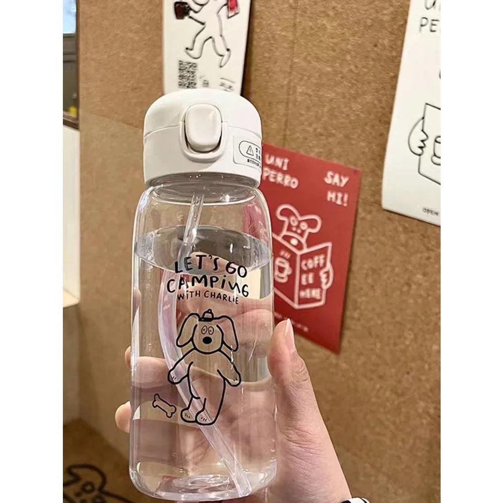 Plastic Water Bottle Water Cup With Straw Simple Large Capacity Portable Drop Resistant And Portable Cup Cartoon Ice Suction Cup