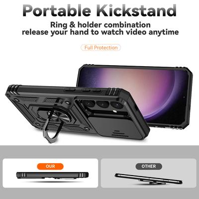 For Samsung Galaxy S24 Case with Camera Slide Protector Kickstand PC+TPU Phone Cover