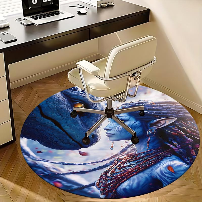 Avatar-Inspired Blue Na'vi Chair Mat - Round Carpet for Home Decor, Office Use, and Gifts0258b