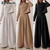 New Arrival Autumn Winter Women's Clothing Loose Solid Long Sleeve Casual Two Piece Wide Leg Pants Set