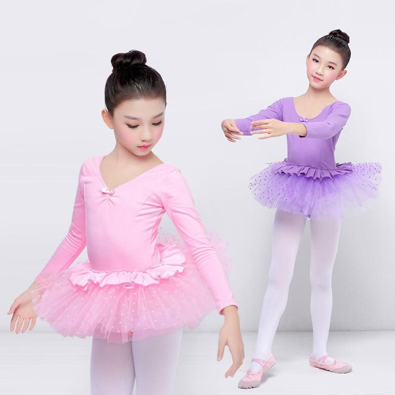 Girls Ballet Dress Long Sleeve Tutu Costume Performance Kids Dance Outfit Princess Style