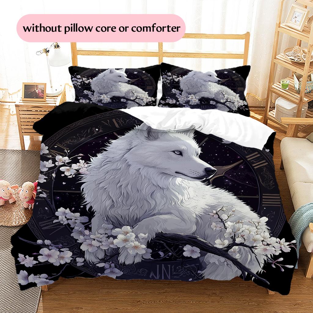 Black Samoyed Pattern Bedding Home Decoration Birthday Gift (1 * duvet cover + 2 * pillowcase, without core)