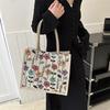 Simple and Fashionable Linen Flower Printing Handbag Women Fashion Commuter Shoulder Bags Tote Bag