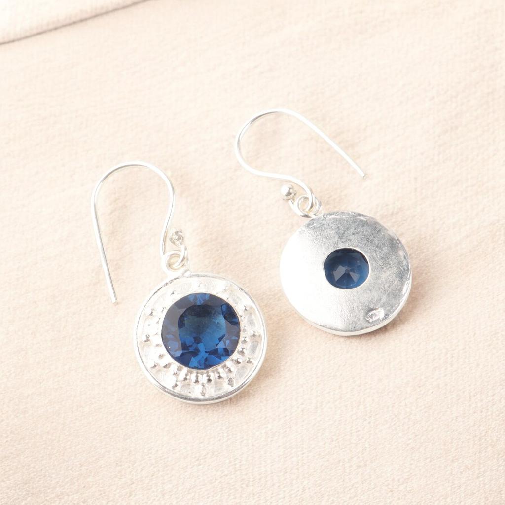 Round Shape London Blue Topaz Gemstone 925 Sterling Silver Drop Earrings 1.5" EE-153-8