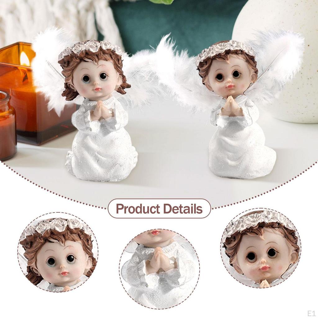 2 Pieces Angel Figurines Boy and Girl Statues Delicate Home Decor Craft Resin for