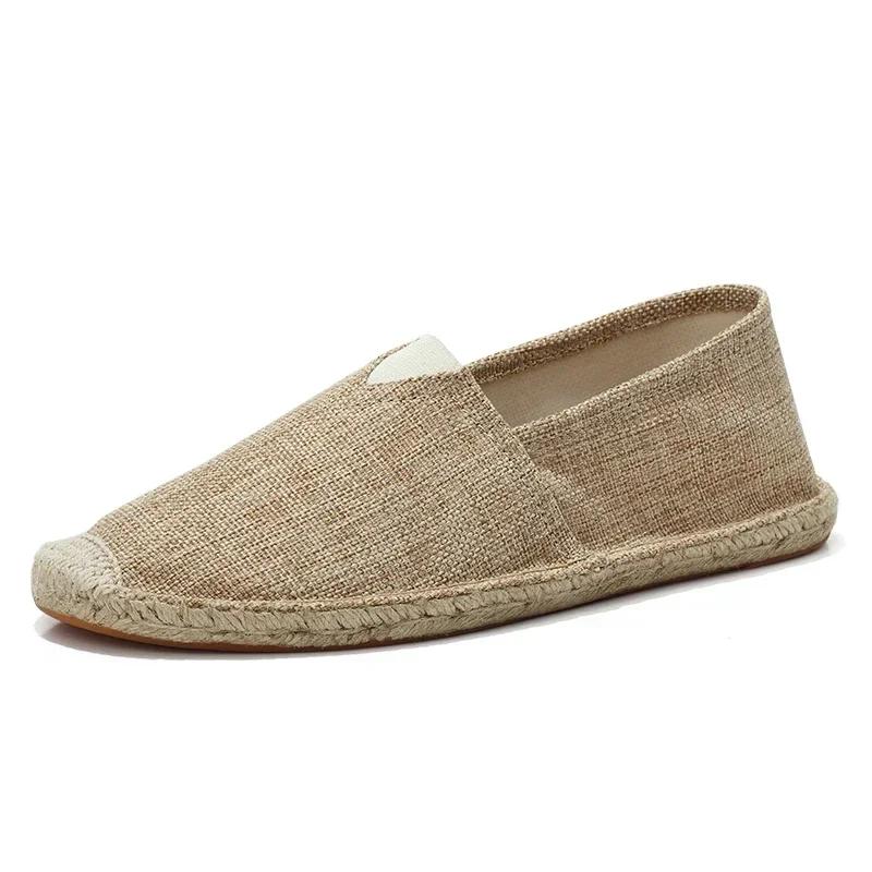 Women Sewing Flax Shoes Slip  Loafers Casual Shoes Man Espadrilles Hemp Canvas Flat Shoes Plus Size Fisherman Driving Footwear