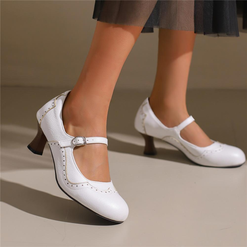 Fashion 2025 Spring Vintage PU Leather Women's Shoes Rome Style Splice Pointed Toe Ankle Strap Buckle Ladies High Pumps Plus Size 32-48