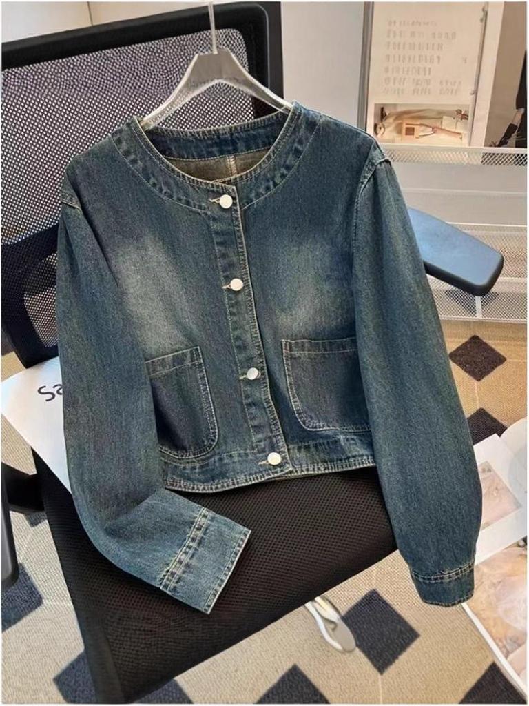 Veste en jean rétro bleu clair pour femme - Style cardigan ample à boutonnage simple pour le printemps