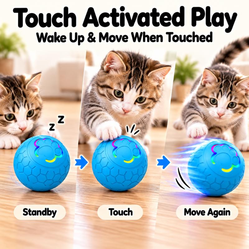 Interactive Smart Pet Toy Ball Motion Activated Hunting Toy Automatic Rolling Color Changing Self Entertainment Cat Small Dog 1