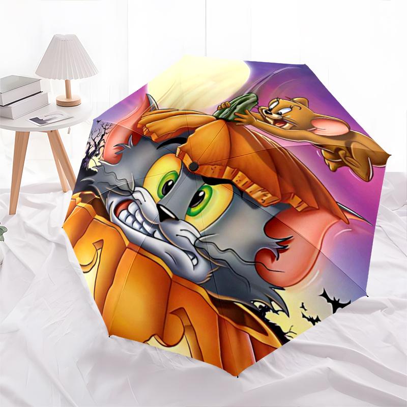 

1pc Halloween Spooktacular Tom and Jerry Automatic Folding Umbrella - 3 Folding Design, Vivid Cartoon Pattern, Suitable for Outdoor Activities, A Gift