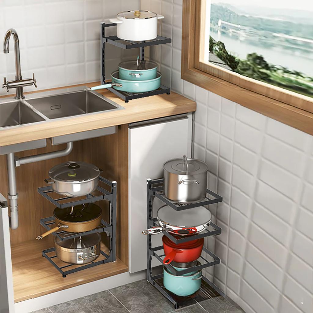 Kitchen Shelf Space-saving Kitchenware Storage Rack Adjustable Pot Rack 2-4 Tiers Under Sink/Corner Applicable