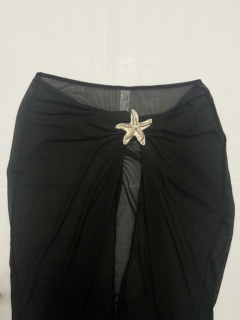 Sexy Badeanzug in Übergröße mit tiefem V-Ausschnitt, Netzstoff, und langem Rock-Set