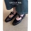 Super Soft Lambskin French Single Shoes Women's Flat Bow Light Mouth Ballet Shoes Small Square Head Retro Mary Jane Shoes