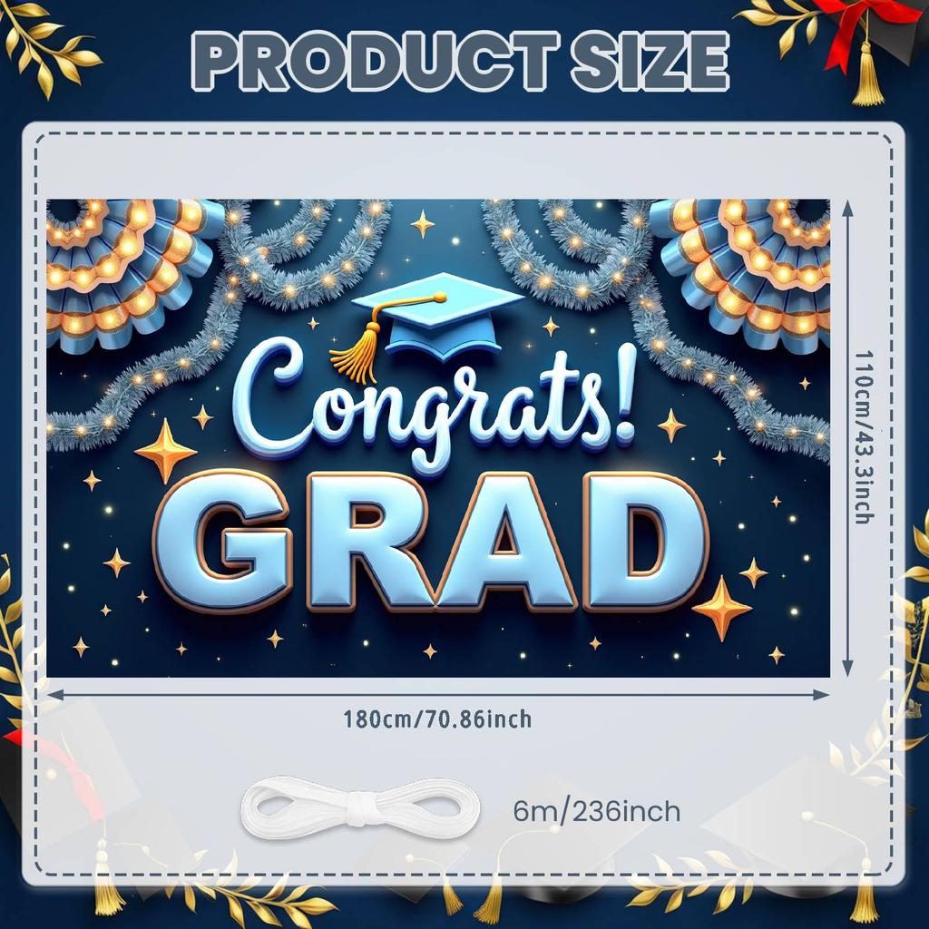 Graduation Ceremony Banner Colorful Balloons Congratulatory Display Grad Party Banner Congrats Lettering Grad Photo Background