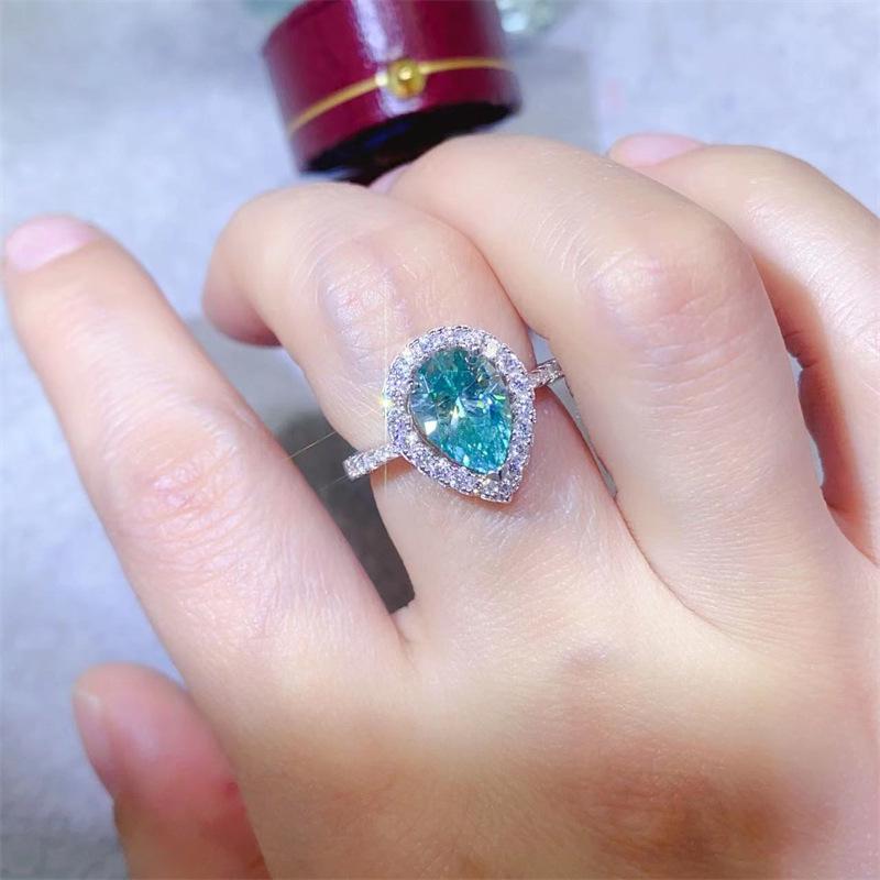 Yellow Moissanite Water Drop Pear-Shaped Women's Ring, 1 Carat VVS Diamond, Micro-Pave Fashion Engagement Proposal Gift.