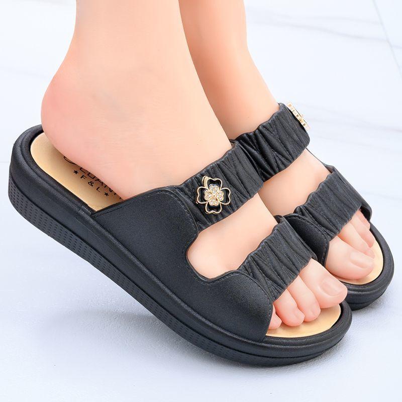 

Fashion Women Flat Slippers Platform Height Increase Fashion Soft Sole Beach Shoes Non Slip Wedge Lightweight Comfortable Casual Sandals 36-37 чёрный