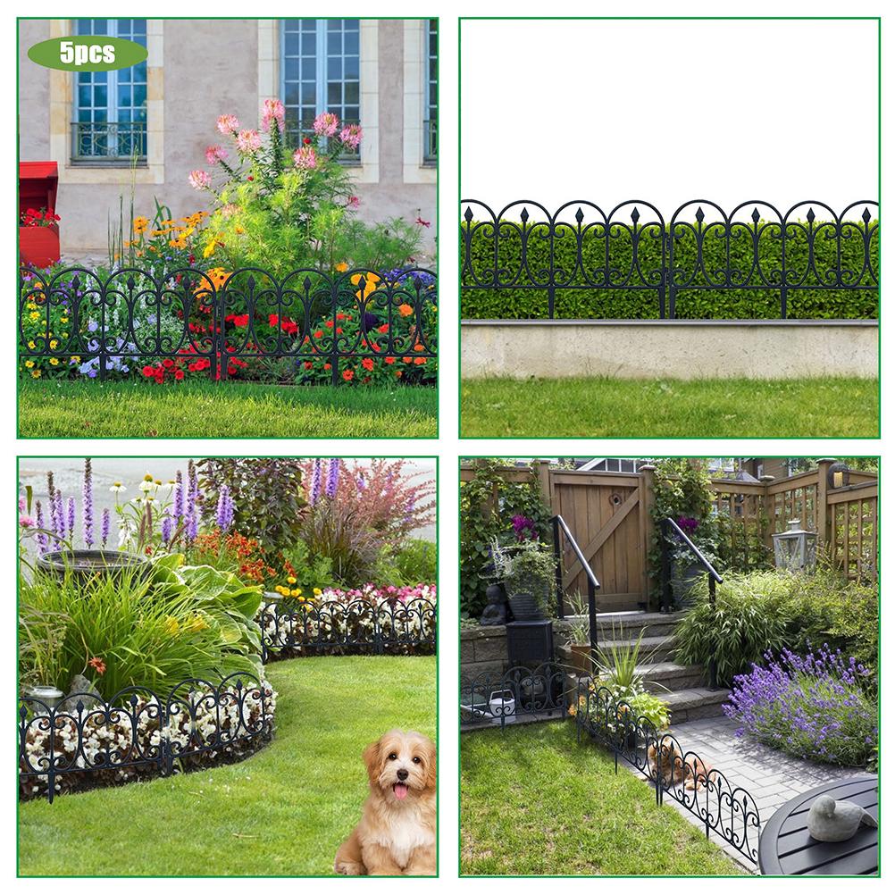 5PCS Garden Plastic Rail Fence Detachable Protective Guard Edging Border Decoration for Outdoor Lawn Patio