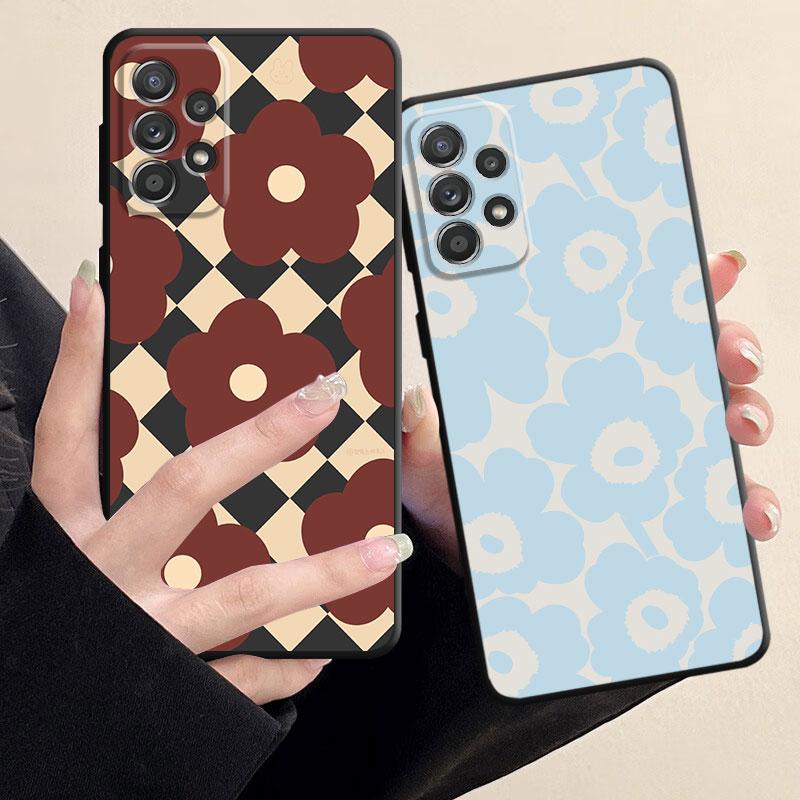 Black Soft Bumper Case For Samsung Galaxy A33 A52 A13 A71 A31 A51 A32 A22 A72 A21s A23 A53 A14 A52s Lovely Flower Cover