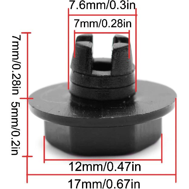 RTRHINOTUNING 50pcs 7.6mm(0.3in) Wheel Decorative Nail Universal Rim Lip Rivets Black Nut Replacement