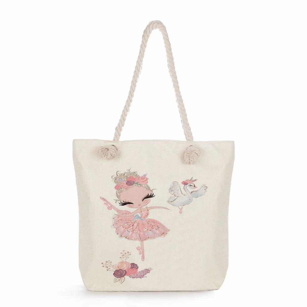 Ballet Print Thick Rope Single-shoulder Beach Bag 7246 CLE