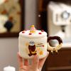 Cute Cartoon Cat Birthday Cake Mug with Lid Souvenir Gift Water Cup Puppy Ceramic Cup Coffee Cup